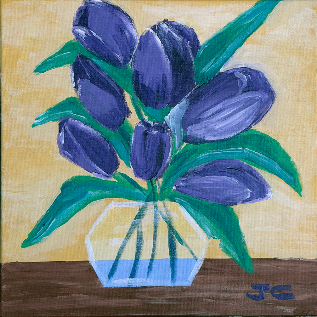 Indigo flowers with clear vase